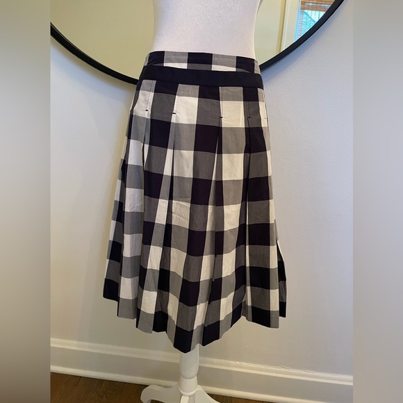 Boden Women's Gingham Plaid Pleated Skirt Size 4 Blue White Side Zipper - Picture 3 of 7